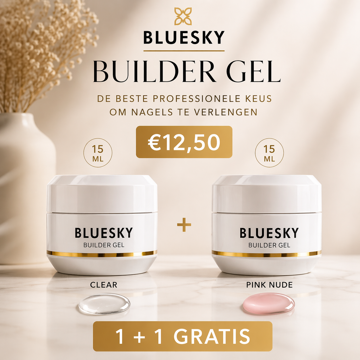 Blueskygellak.nl Builder Gel Clear + Nude Pink 